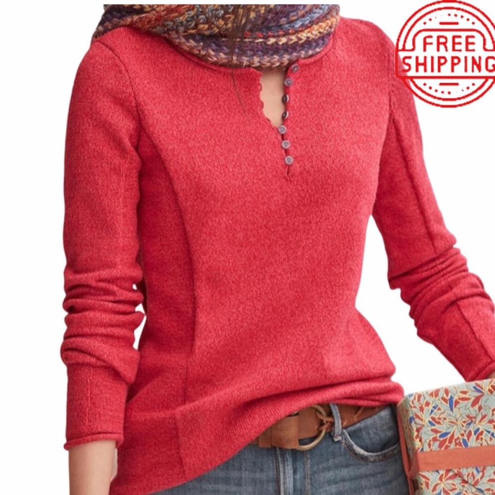 Homestead Henley Sundance Coral Pink Sweater Sz S